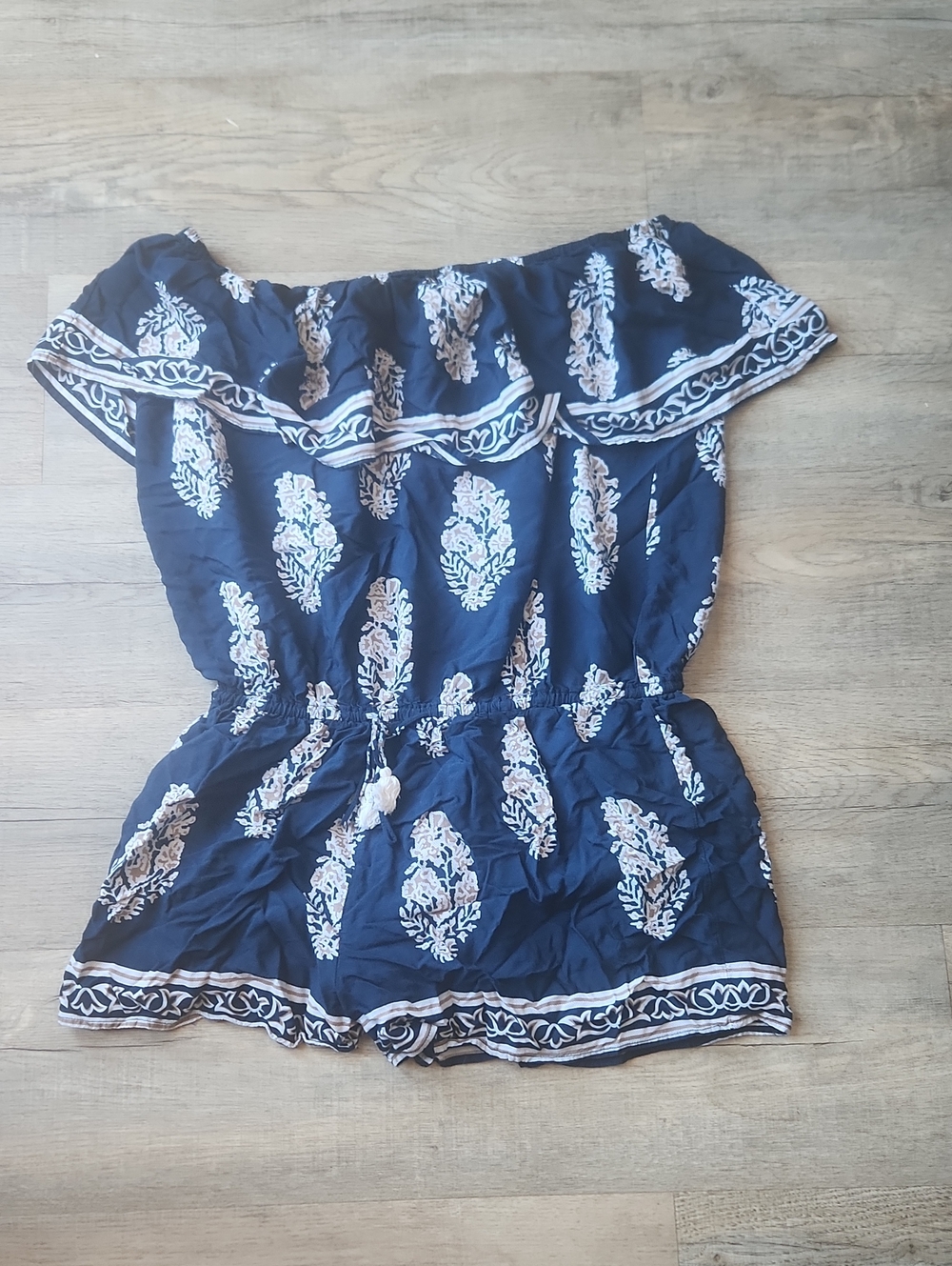 Navy Off-Shoulder Floral Romper